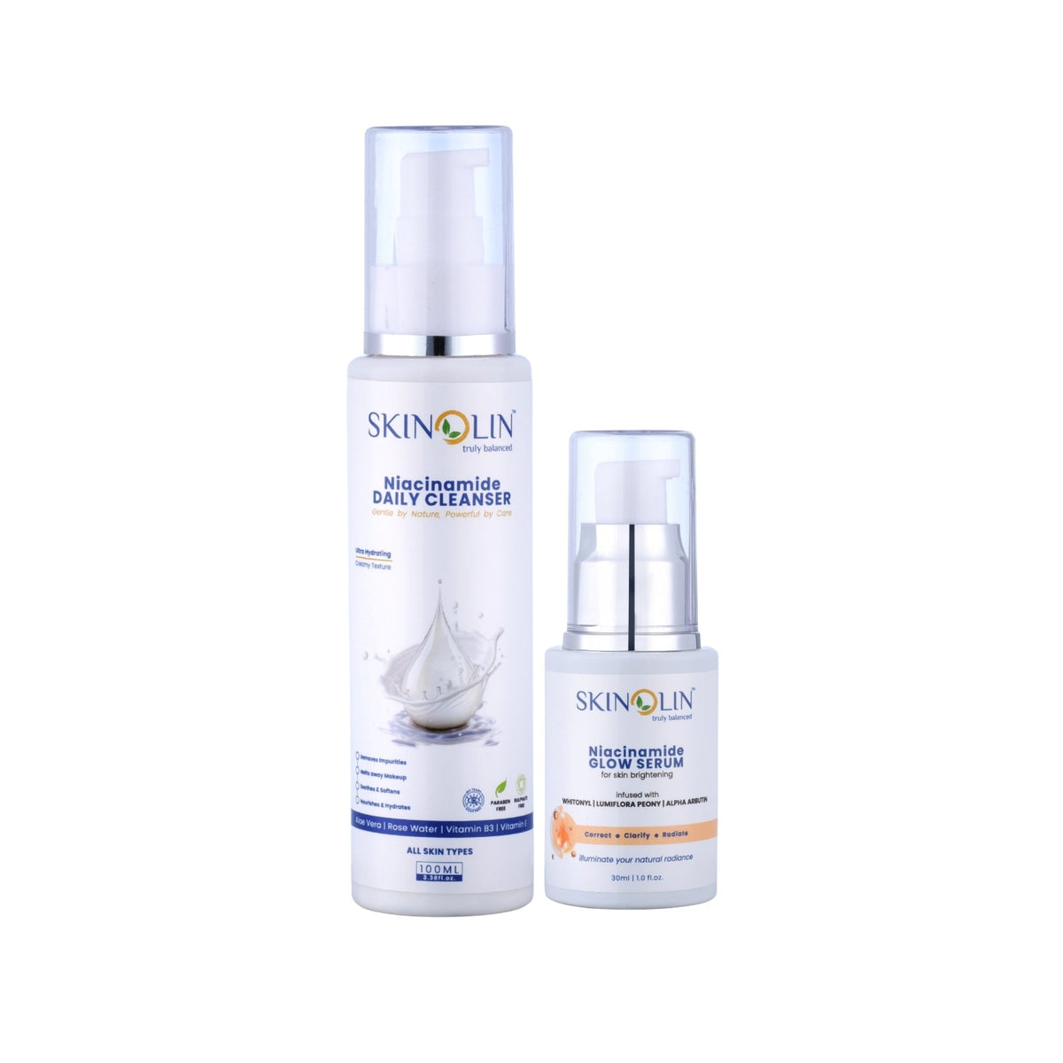 Skinolin Niacinamide Brightening Duo with cleanser and Niacinamide Glow Serum