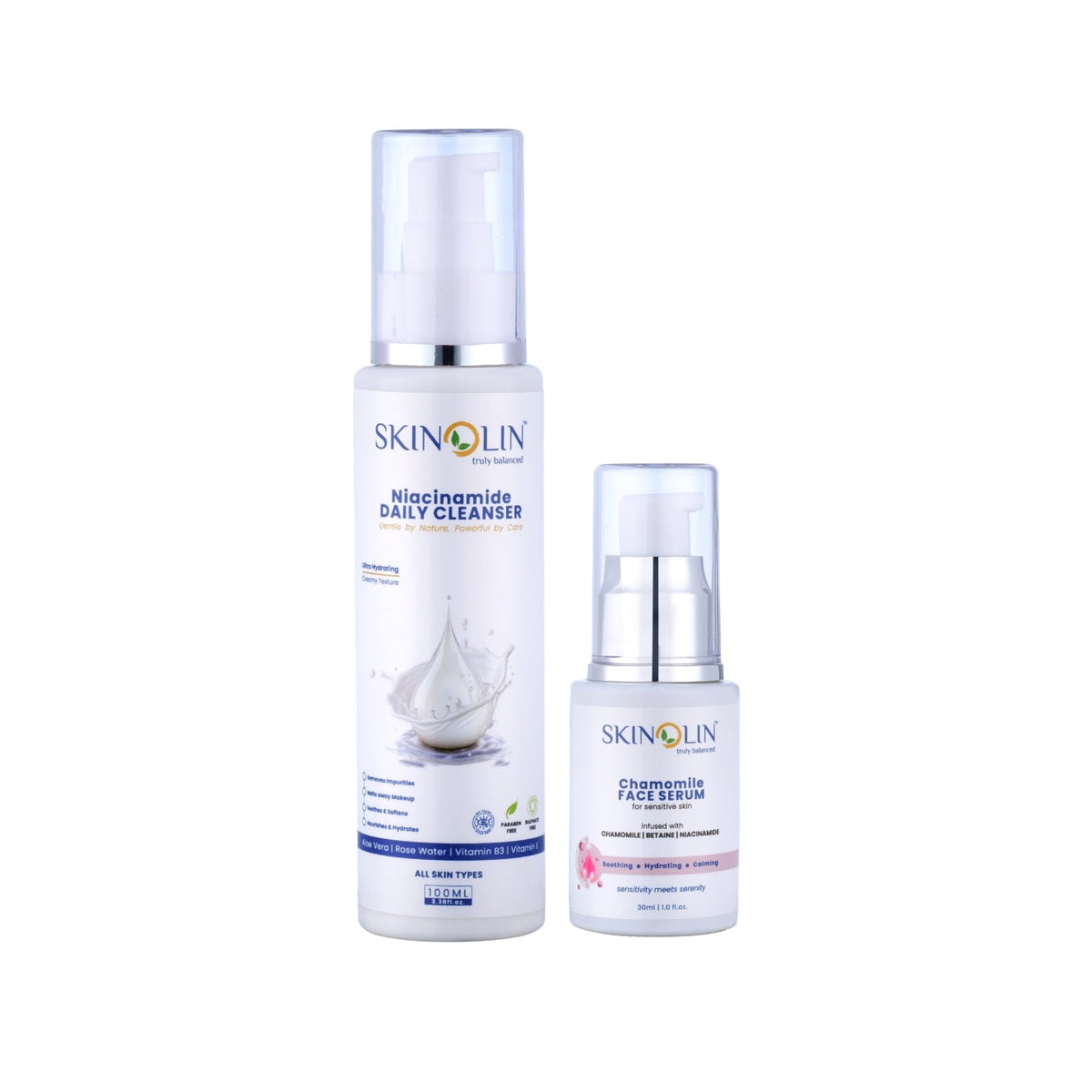 Skinolin Niacinamide Daily Cleanser and Chamomile Face Serum for sensitive skin