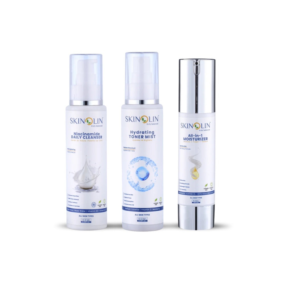 Skinolin Daily Regimen for All Skin Types with cleanser, toner and moisturizer