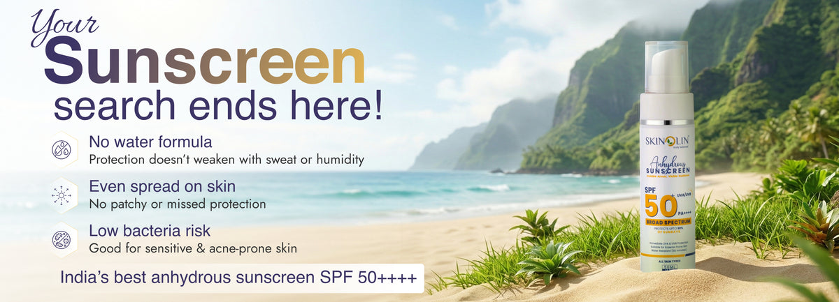 Skinolin Anhydrous Sunscreen SPF 50+ PA++++, a no-water broad spectrum formula for sensitive and acne-prone skin
