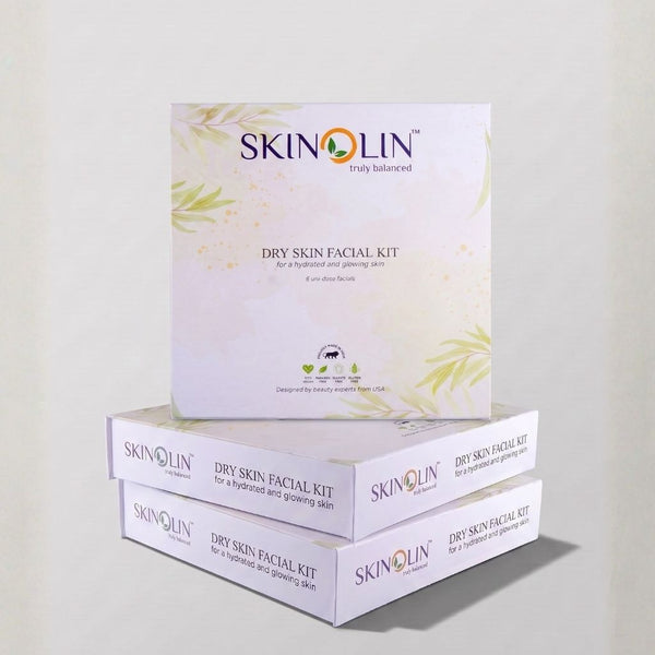 Skinolin Dry Skin Facial Kit retail packaging photographed on a soft neutral background